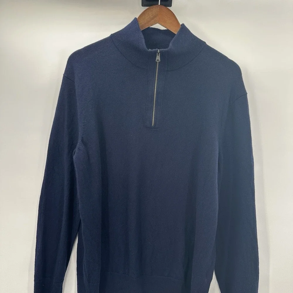 Banana Republic Sweater Mens‎ XL Blue Merino Wool Pull Over 1/2 Zip Navy